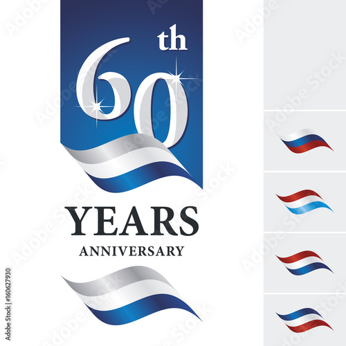 Anniversary 60 th years celebrating logo silver white blue ribbon