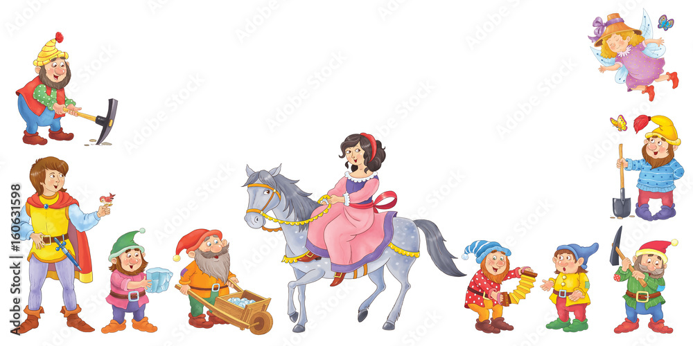 A big poster with cute fairy tale characters. Illustration for children. Cute and funny cartoon characters