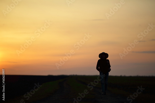 Silhouette woman on sunset, standing, nature, natural background