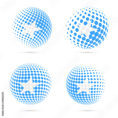 Somalia halftone flag set patriotic vector design. 3D halftone sphere in Somalia national flag colors isolated on white background.