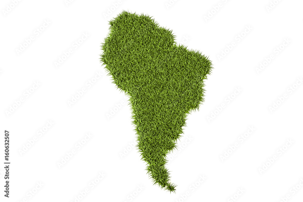 South America map from green grass, 3D rendering South America map from green grass, 3D rendering