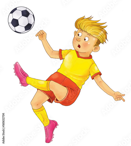 Football. Soccer. Cute footballers kicking a ball. Coloring page. Illustration for children