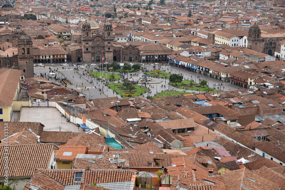 Plaza de Armas et toits de Cusco au Pérou
