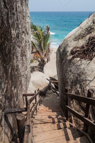 Stairs on a tourist path in Tayrona National Park, Colombia