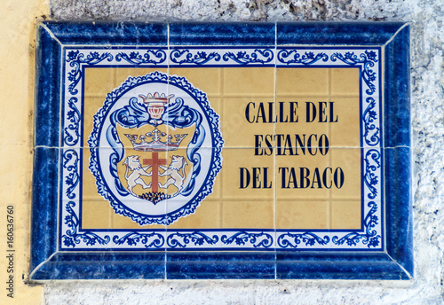 Colorful street name sign in Cartagena, Colombia