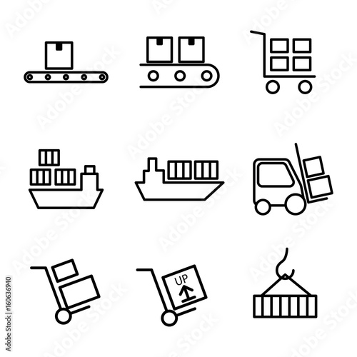 thin line warehouse logistic icons