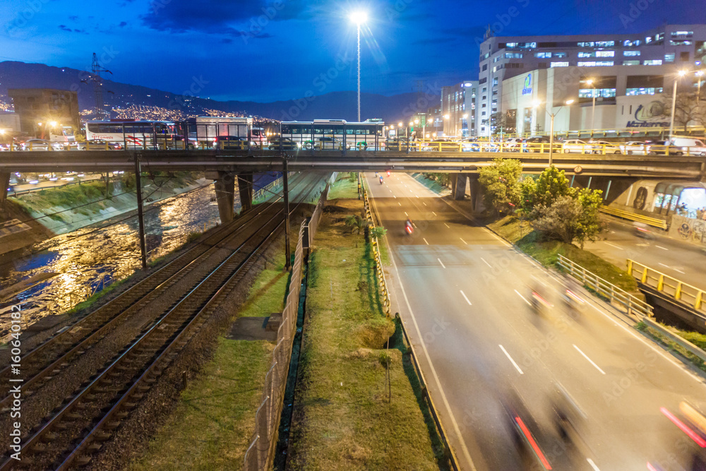 MEDELLIN, COLOMBIA - SEPTEMBER 1, 2015: Highway and metro tracks in Medellin.