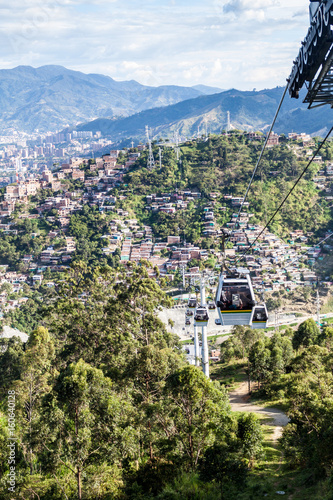 MEDELLIN, COLOMBIA - SEPTEMBER 1: Medellin cable car system connects poor neighborhoods in the hills around the city.
