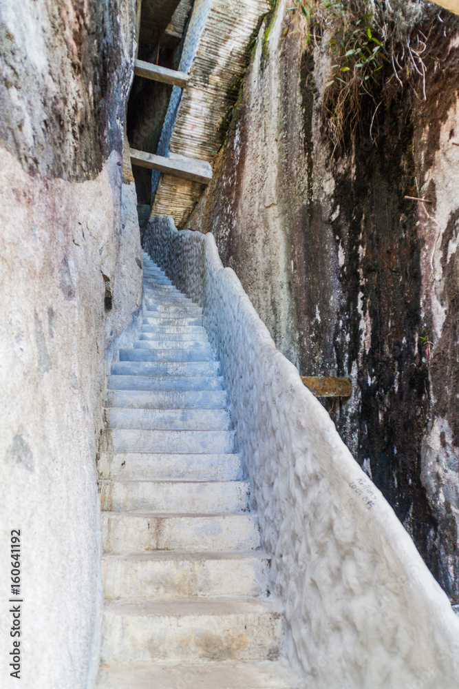 Steep steps rising up Piedra el Penol, Colombia. Stock Photo