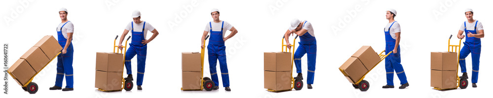 Man delivering box isolated on white Man delivering box isolated on white