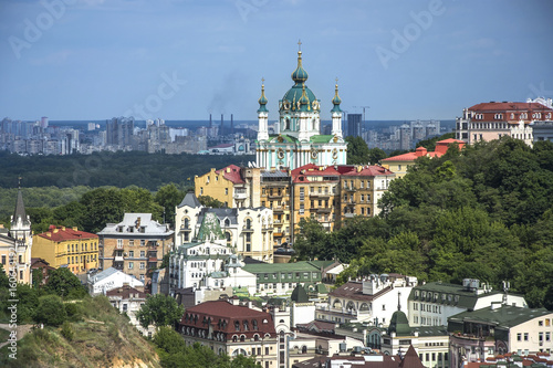 Vozdvizhenka elite district in Kiev, Ukraine . Top view on the roofs of buildings.