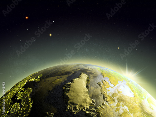 Fototapeta Naklejka Na Ścianę i Meble -  Greenland from space in sunrise
