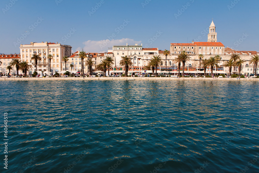 Split in Croatia with the Diocletian palace  from the sea