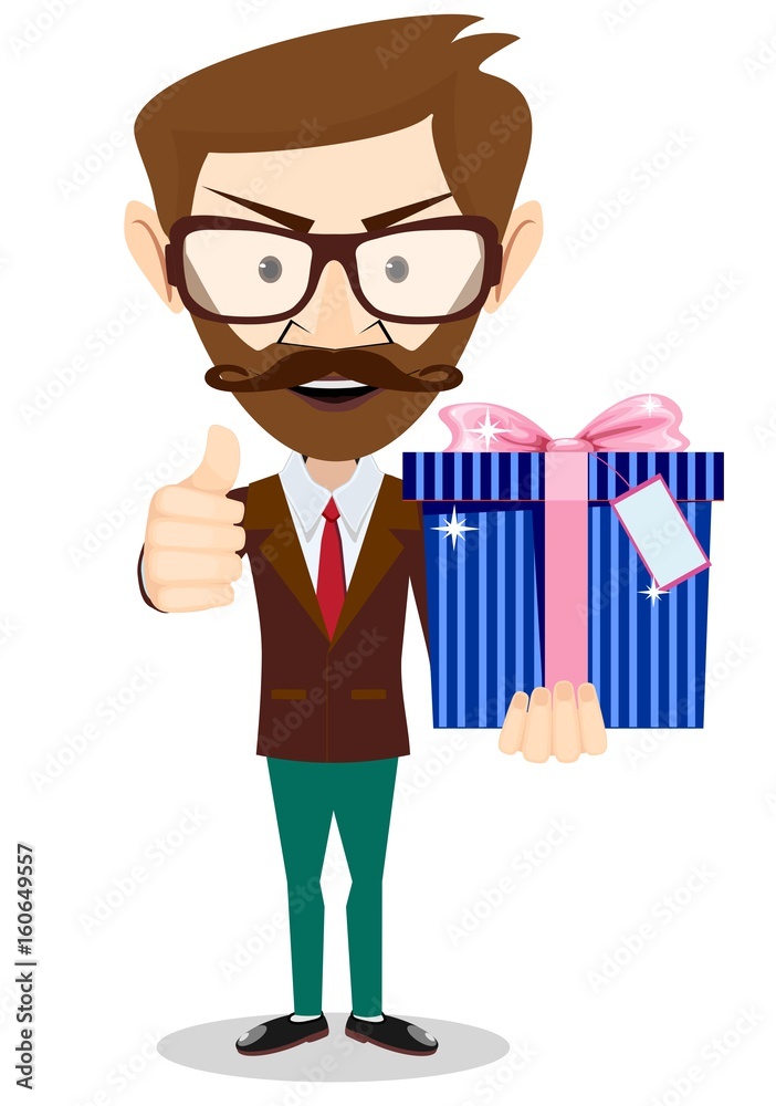 Businessman holding a gift box. Stock flat vector illustration. Businessman holding a gift box. Stock flat vector illustration.