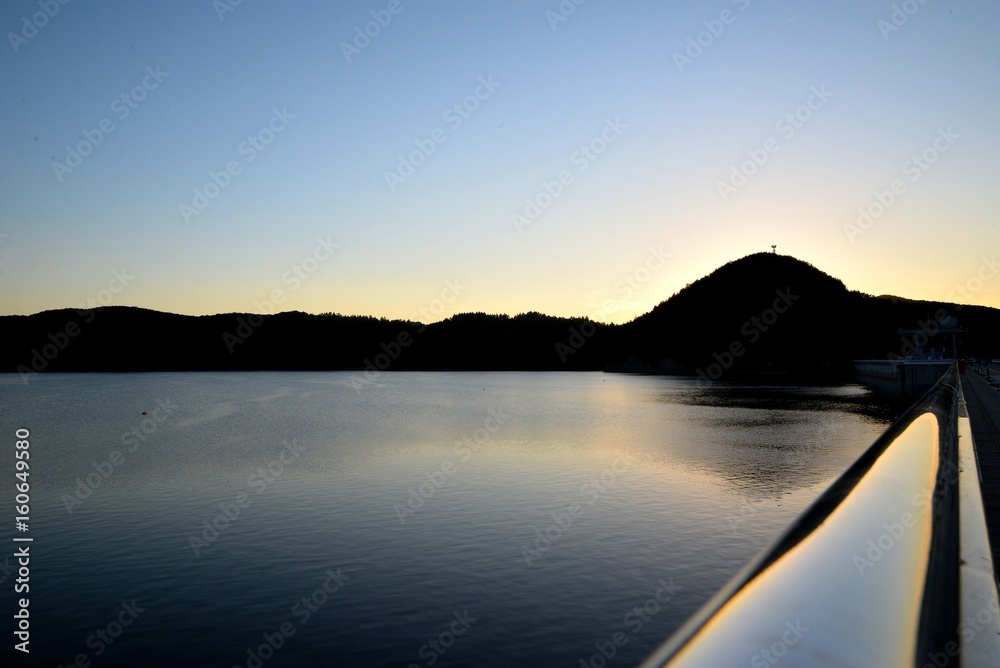 Lake Solina view from the top of the dam at sunset