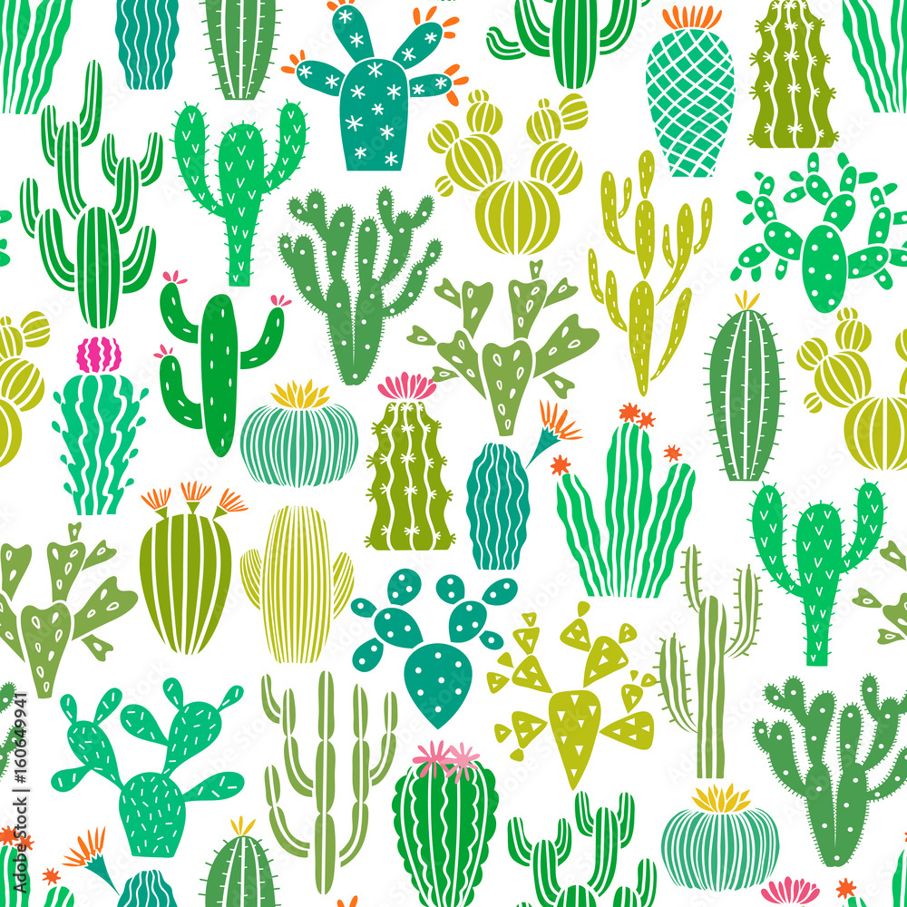 Obraz Vector cactus plant seamless pattern. Cacti flower background, print