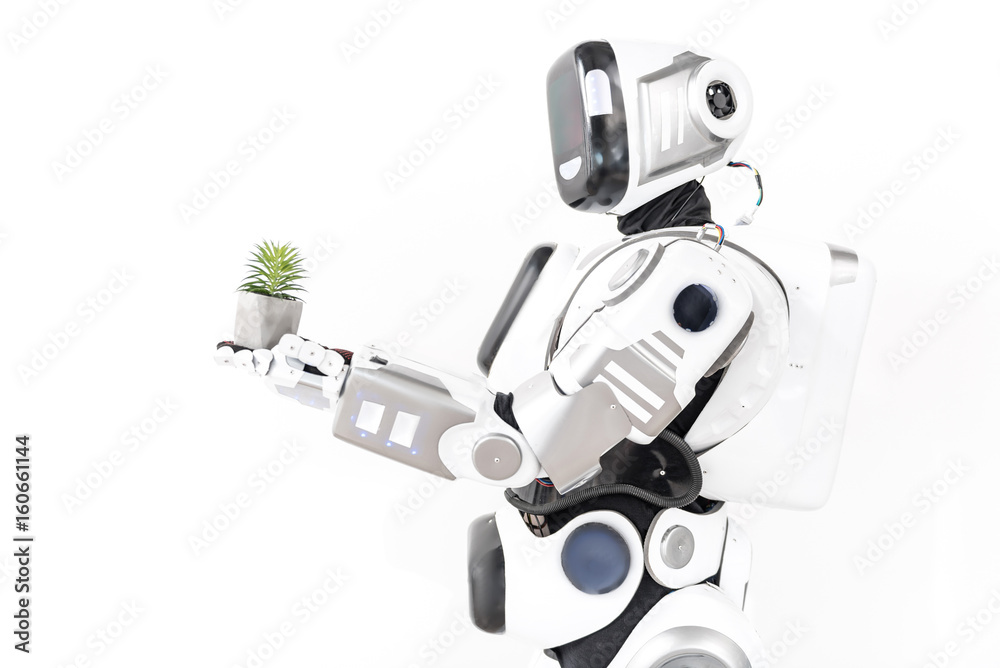 Modern cyborg in connection with nature