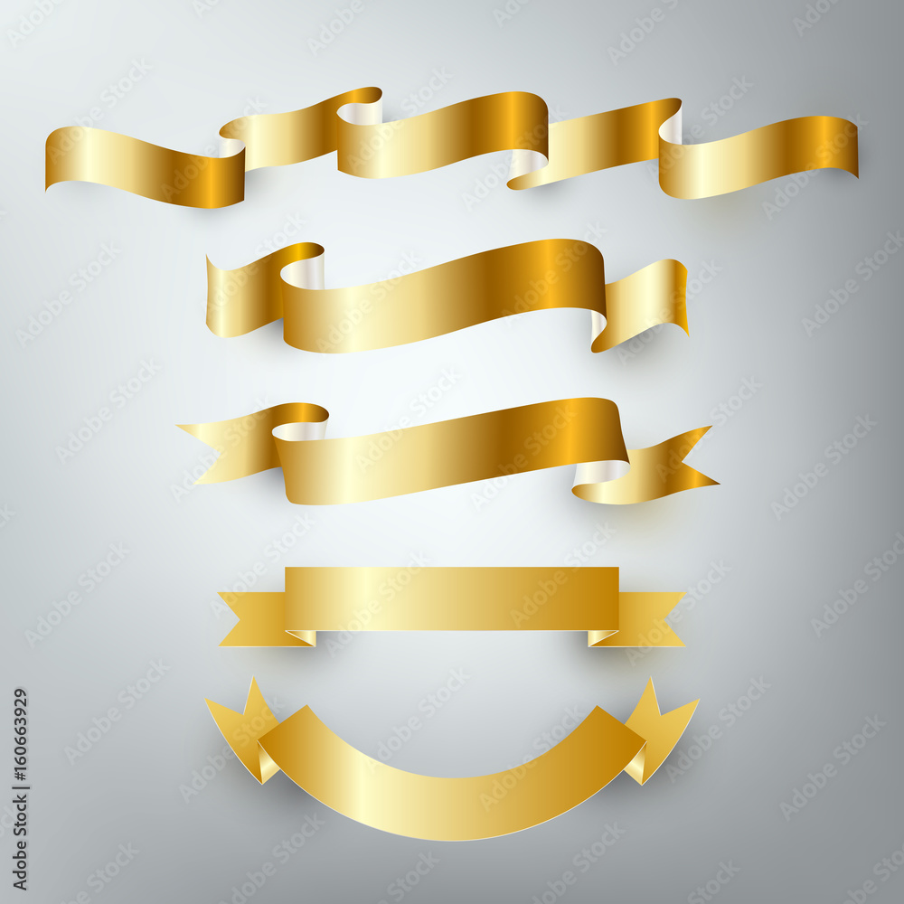 Gold and silver glossy ribbon vector set for design banner, badge and icon on white background, vector illustration Gold and silver glossy ribbon vector set for design banner, badge and icon on white background, vector illustration