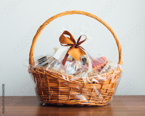 gift basket on grey background