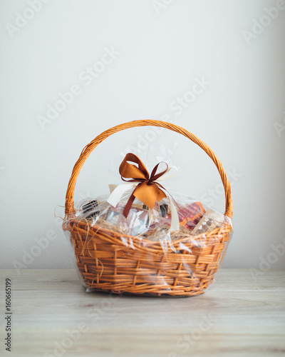 gift basket on grey background