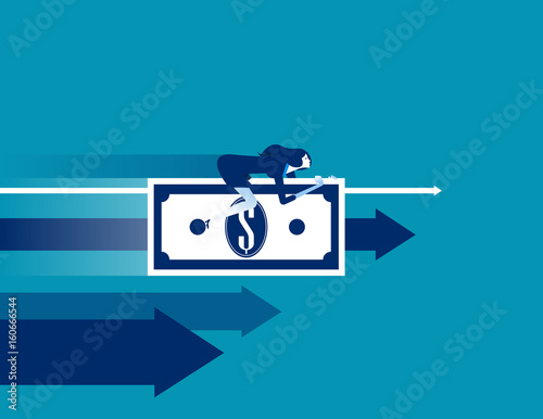 Businesswoman money rides. Concept business success vector.