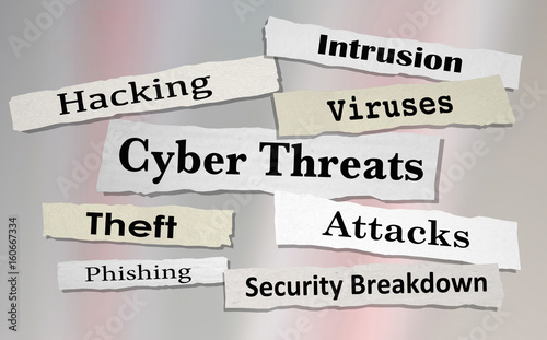 Cyber Threats Attacks Hacking Newspaper Headlines 3d Illustration © iQoncept
