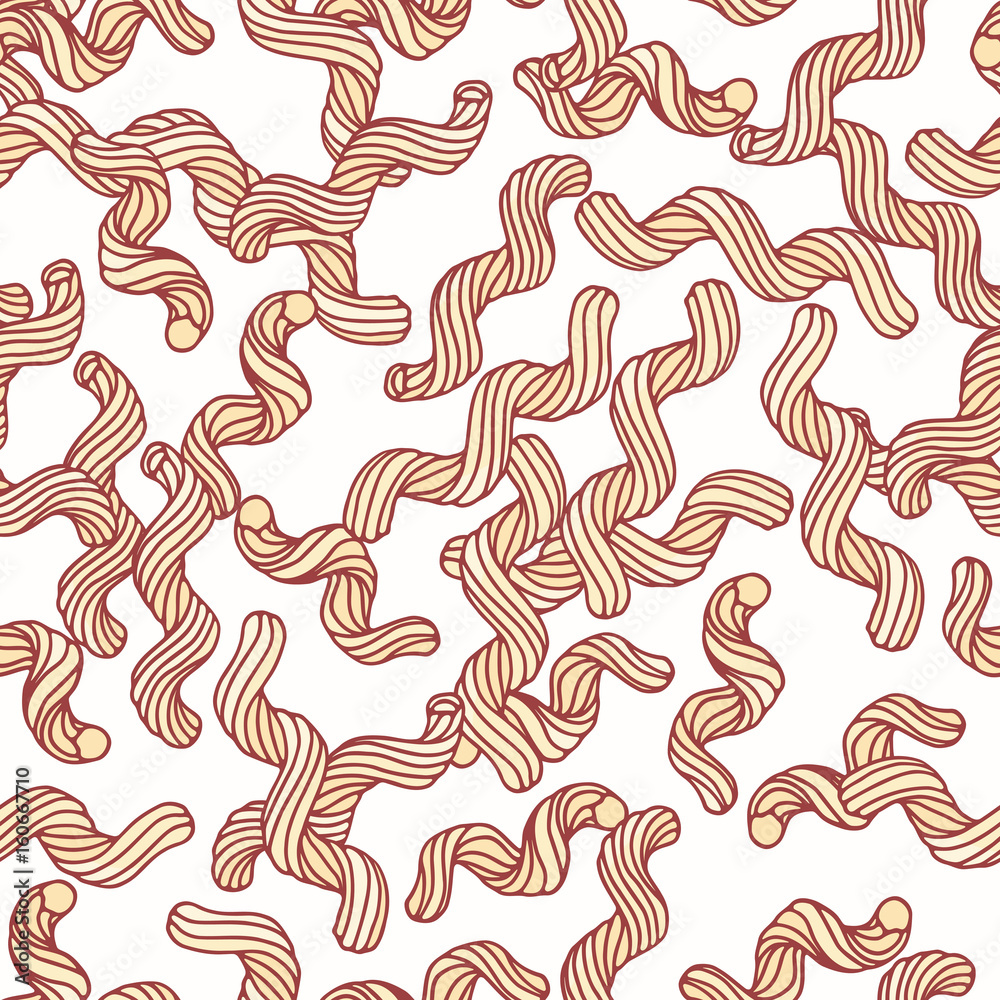 Hand drawn pasta cavatappi seamless pattern. Background for restaurant or food package design