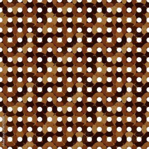 Unusual seamless pattern made of round shapes in different brown colors - chocolate imitation, with white centers, oval and round shapes,overlay CD illusion