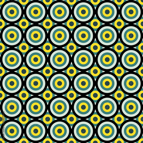 Seamless colorful pattern made by vivid circles of yellow  green and black