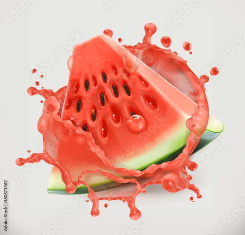 Watermelon juice. Fresh fruit, 3d vector icon
