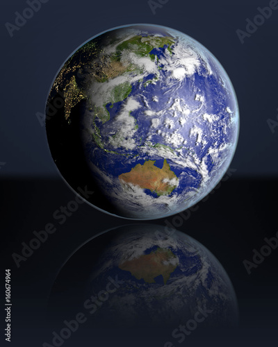 Fototapeta Naklejka Na Ścianę i Meble -  Globe facing East Asia in dark
