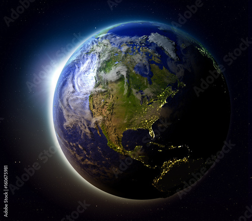 Fototapeta Naklejka Na Ścianę i Meble -  North America from space at sunset