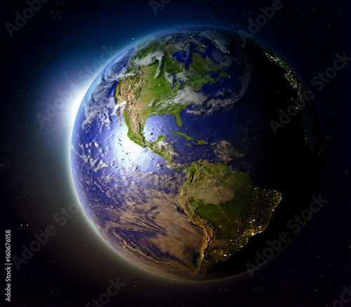 Fototapeta Naklejka Na Ścianę i Meble -  Americas from space at sunset