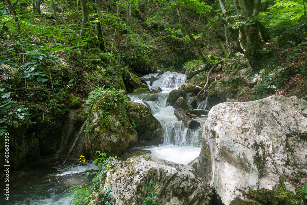 Small nature waterfall in woods