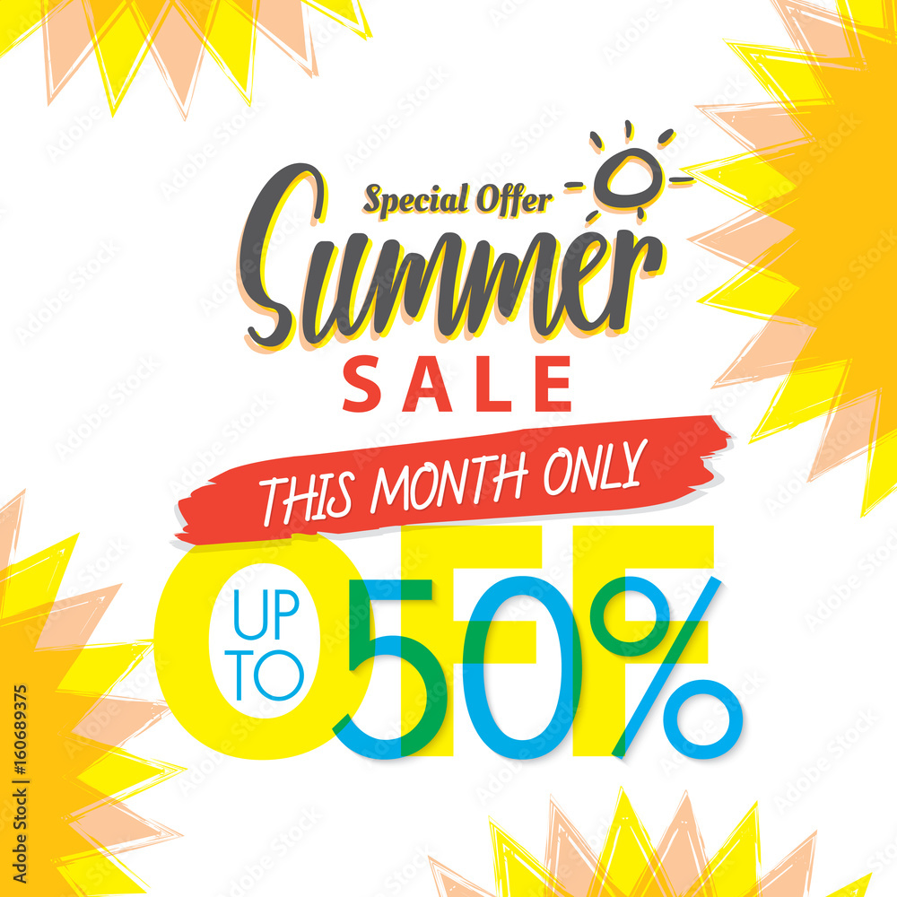 Obraz premium Summer Sale set V.4 50 percent colorful heading design for banner or poster. Sale and Discounts Concept. Vector illustration.