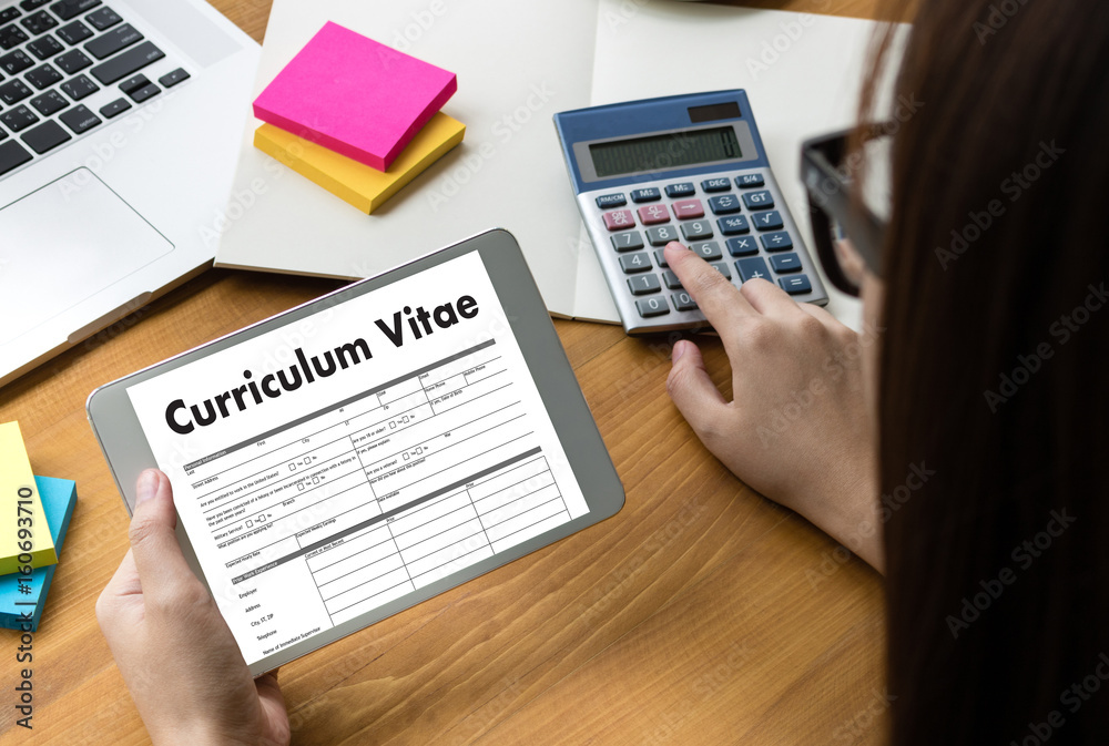 Obraz premium CV - Curriculum Vitae (Job interview concept with business CV resume) , BUSINESS OFFICE BUSINESSMAN WORKING application job