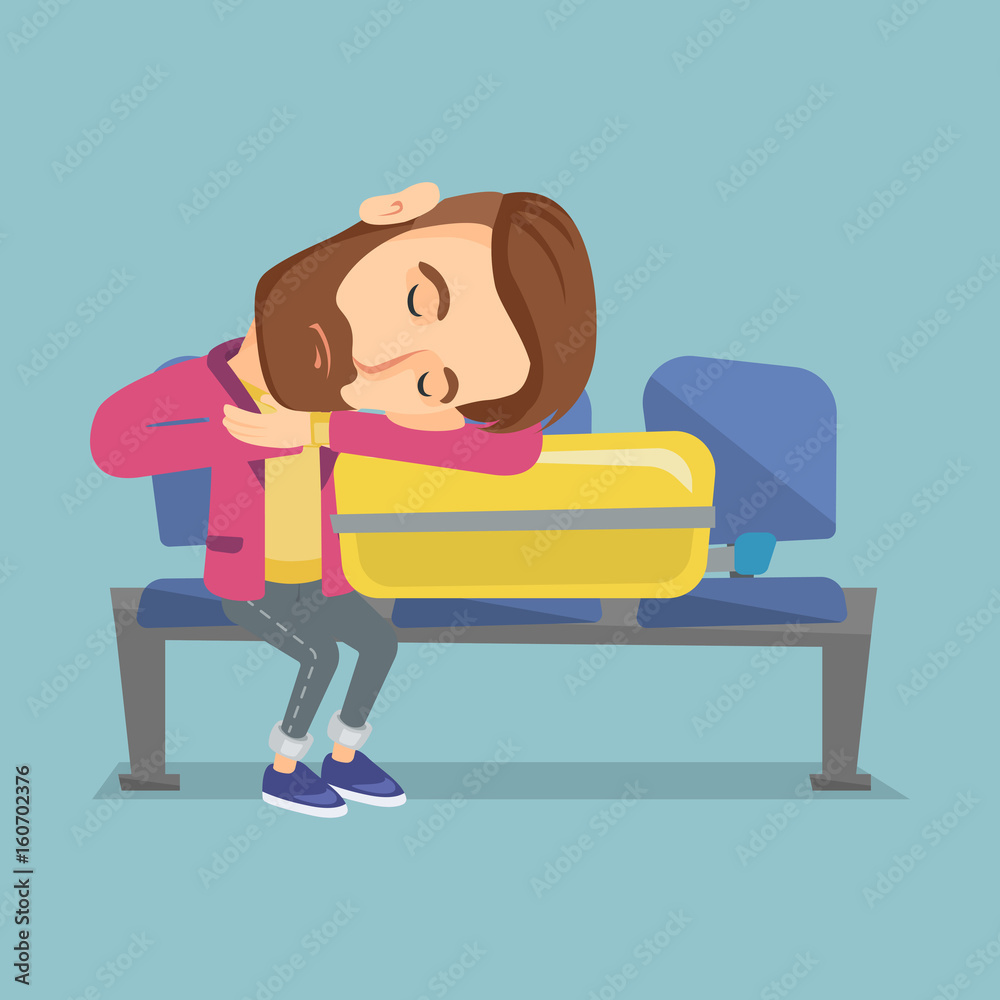Exhausted man sleeping on suitcase at airport. Exhausted man sleeping on suitcase at airport.
