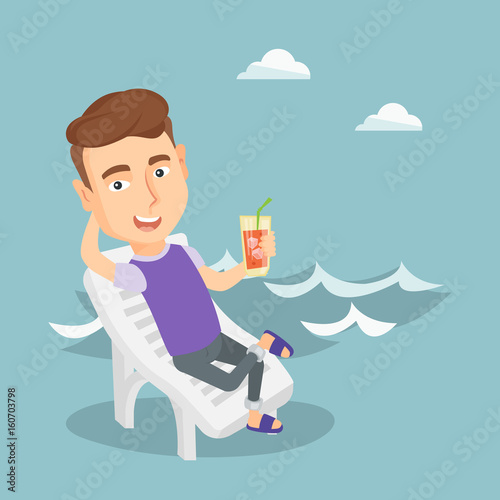 Man relaxing on beach chair vector illustration.