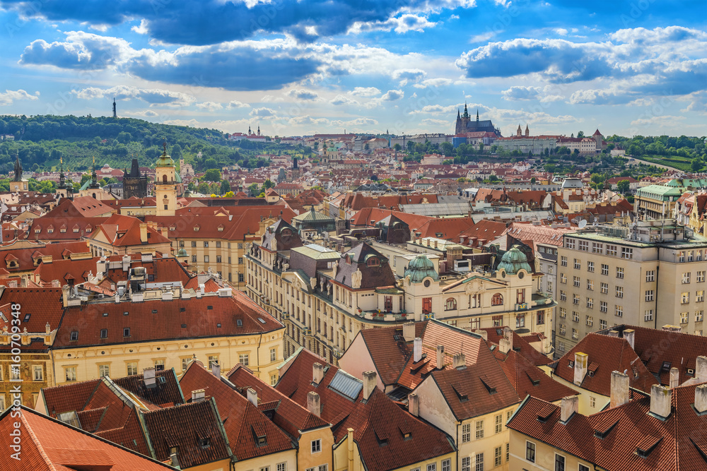 Red Roof of Prague city skyline and Parge Castle, Prague, Czech Republic