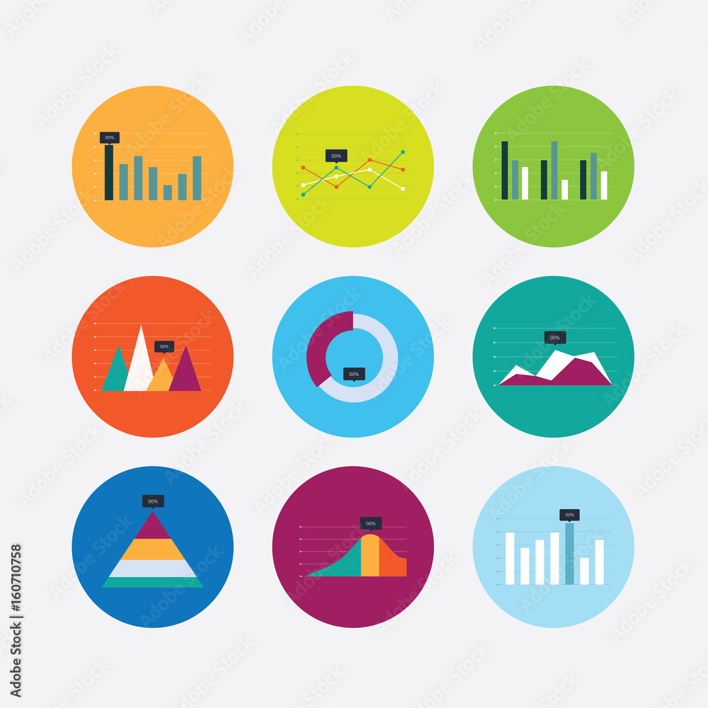 Colorful graph and chart vector icon set