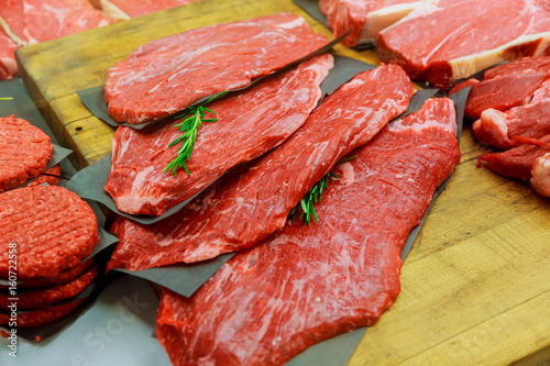 meat products in in small butcher shop photo