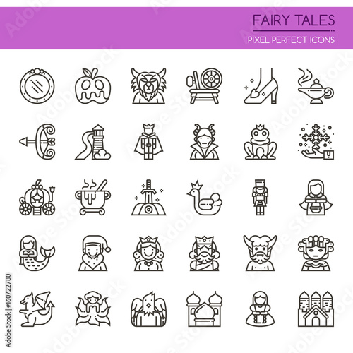 Fairy Tales Elements , Thin Line and Pixel Perfect Icons.