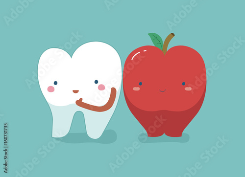 Tooth healthy and fresh apple ,teeth and tooth concept of dental