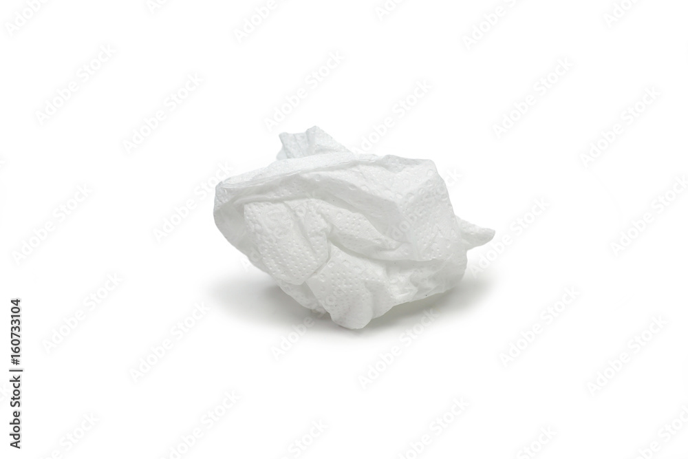 Crumpled tissue paper isolated white background.