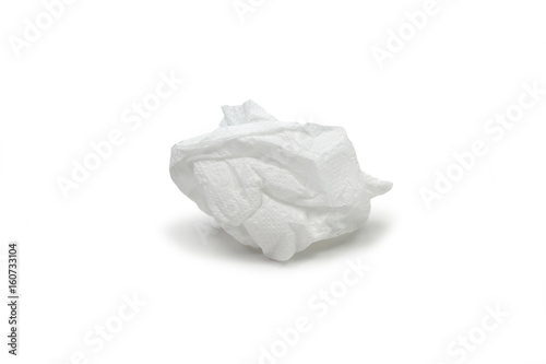 Crumpled tissue paper isolated white background.