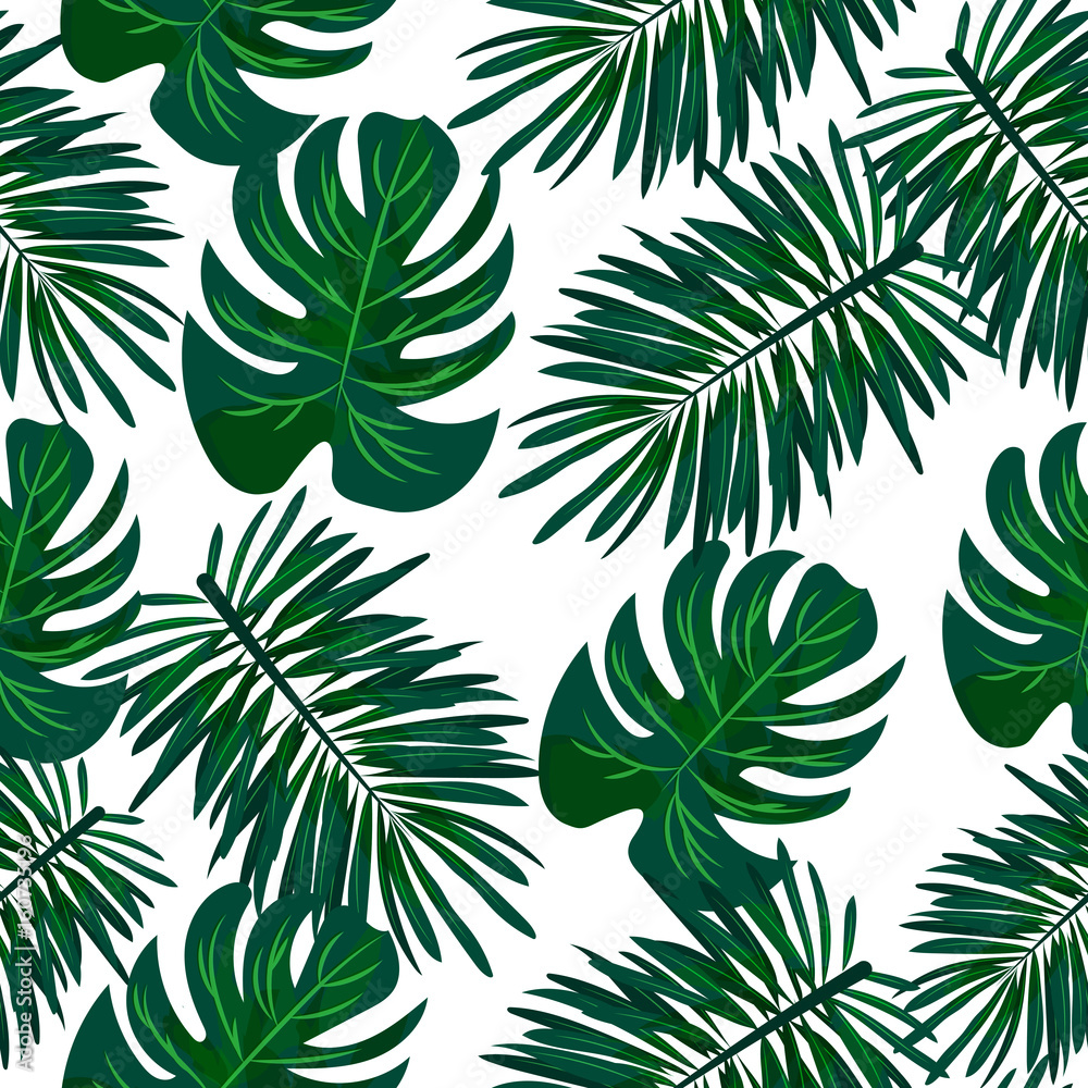 Seamless tropical plant pattern. Green. Jungle. Vacation.