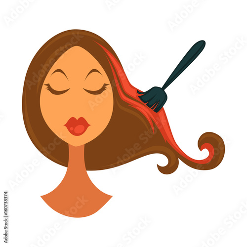 Woman and brush that colors hair in red
