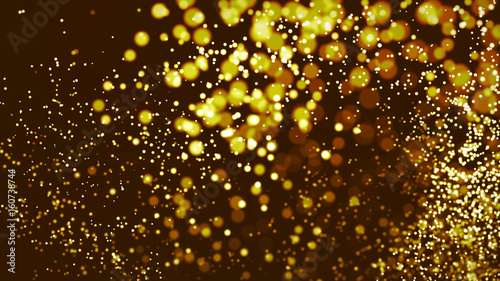 Gold glitter particles explosion and twist.Glowing shiny dots.