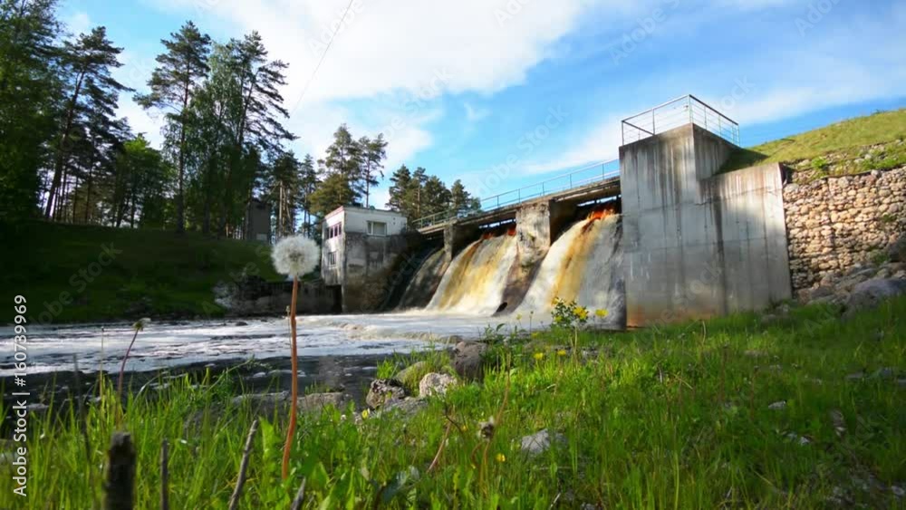 Slider/Dolly Shot of Waterfall and an Old Dam. Summer landscape. Slider/Dolly Shot of Waterfall and an Old Dam. Summer landscape.
