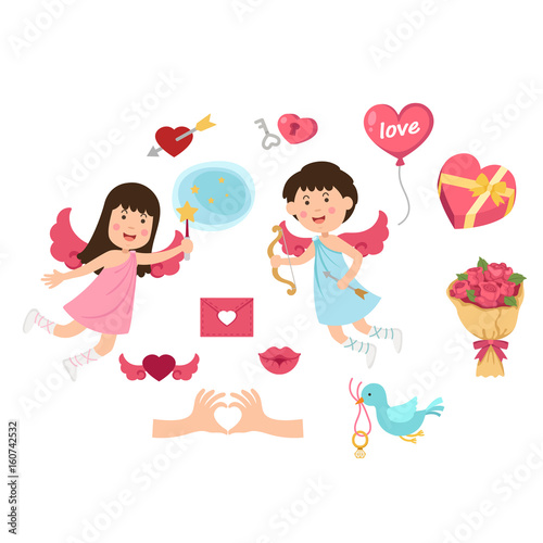 cupid,valentine set, illustration.